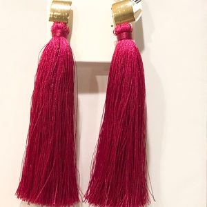 Long fuchsia color tassel earrings